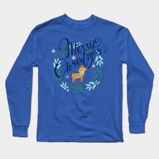 Merry Christmas W Fawn Long Sleeve T-Shirt